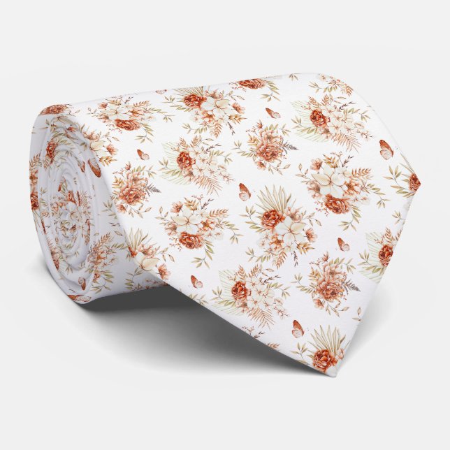 Watercolor Flowers Boho Pattern  Tie (Rolled)