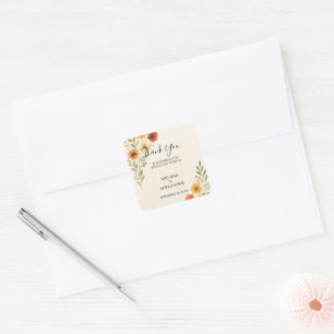 Watercolor flowers botanical wedding thank you square sticker