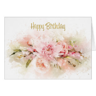 Watercolor Flowers Bouquet Birthday Card