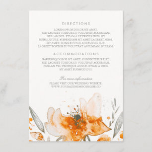 Watercolor Flowers Bouquet Orange Wedding Details Enclosure Card