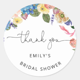 Watercolor Flowers Bridal Shower Classic Round Sticker