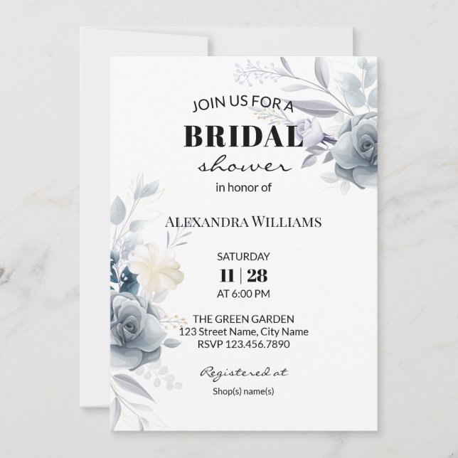 Watercolor Flowers Bridal Shower Invitation (Front)