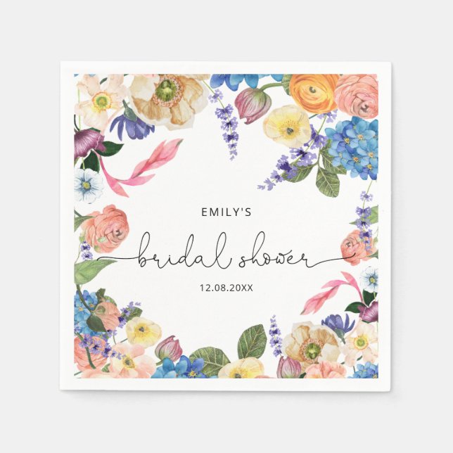 Watercolor Flowers Bridal Shower Napkin (Front)