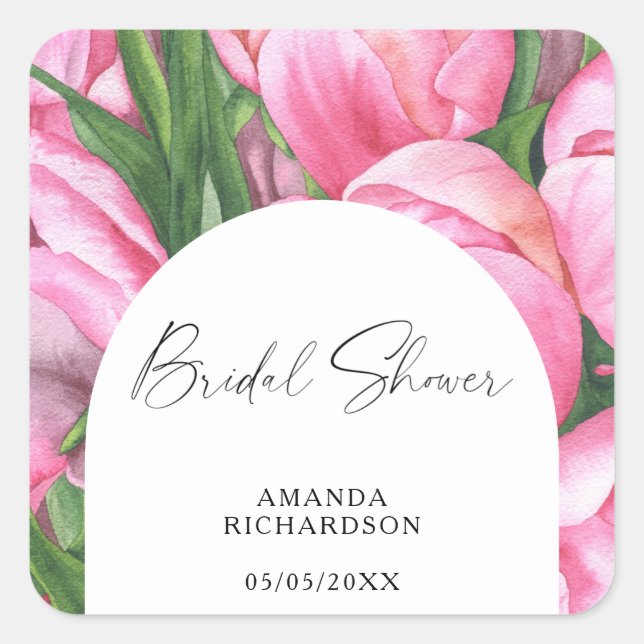 Watercolor flowers - bridal shower square sticker (Front)