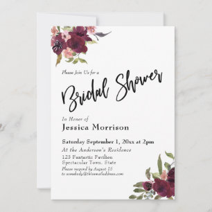 Watercolor Flowers Bridal Shower Typography Invitation