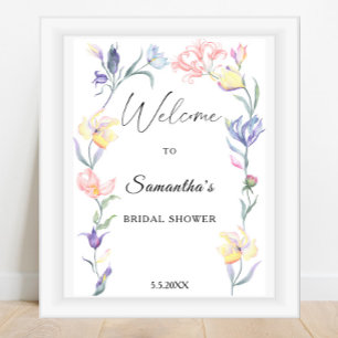 Watercolor flowers - bridal shower welcome sign