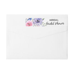 Watercolor Flowers Bunch Bridal Shower Script Wrap Around Label