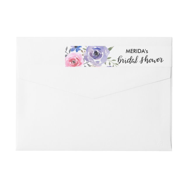 Watercolor Flowers Bunch Bridal Shower Script Wrap Around Label (Back)