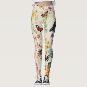 Watercolor Flowers & Butterflies Floral Garden Leggings
