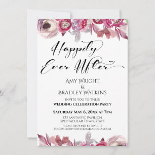 Watercolor Flowers Calligraphy Happily Ever After Invitation