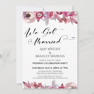 Watercolor Flowers Calligraphy We Got Married Invitation