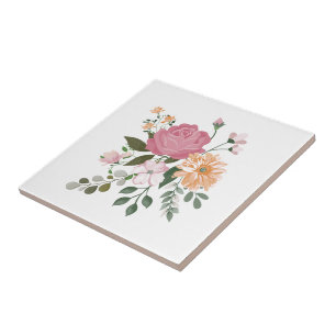 Watercolor flowers ceramic tile