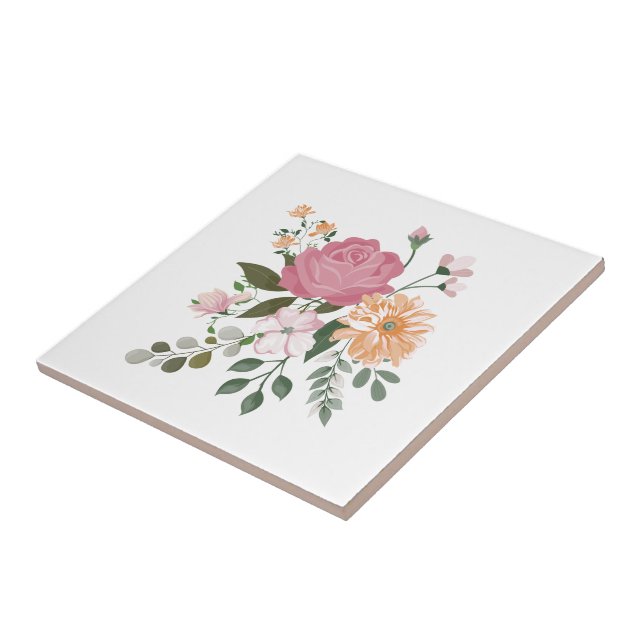 Watercolor flowers  ceramic tile (Side)