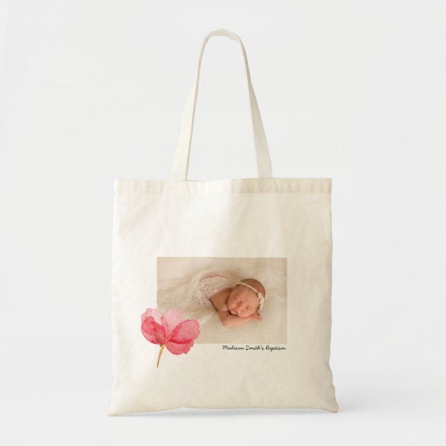 Watercolor Flowers Christening Baptism Tote Bag (Front)