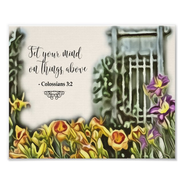 Watercolor Flowers Christian Bible Verse Art Print (Front)