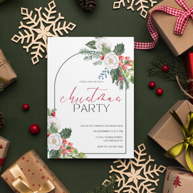 Watercolor Flowers Christmas Party Invitation (Creator Uploaded)