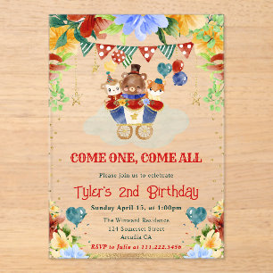 Watercolor Flowers Circus Animals Kids Birthday Acrylic Invitations