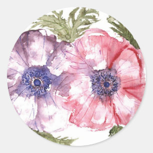Watercolor flowers classic round sticker