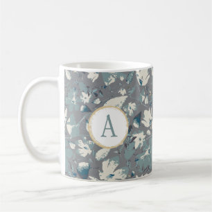 Watercolor Flowers Clematis Grey Blue Monogram  Coffee Mug
