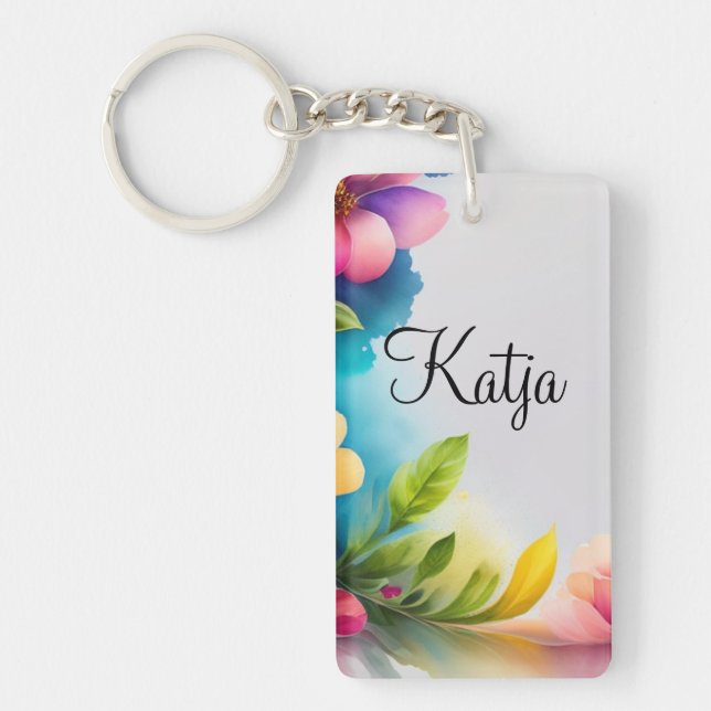 Watercolor flowers colorful key ring (Front)