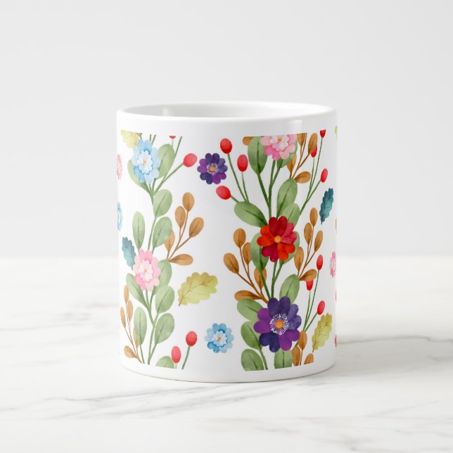 Watercolor Flowers Colourful Pattern-67488 Large Coffee Mug (Front)