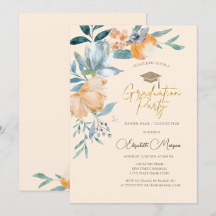 Watercolor Flowers Cream Graduation Party Invitation