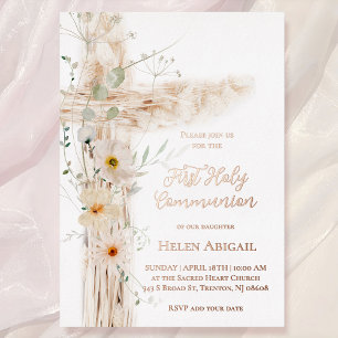 watercolor flowers cross First Communion