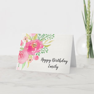 Watercolor Flowers - Custom Birthday Card