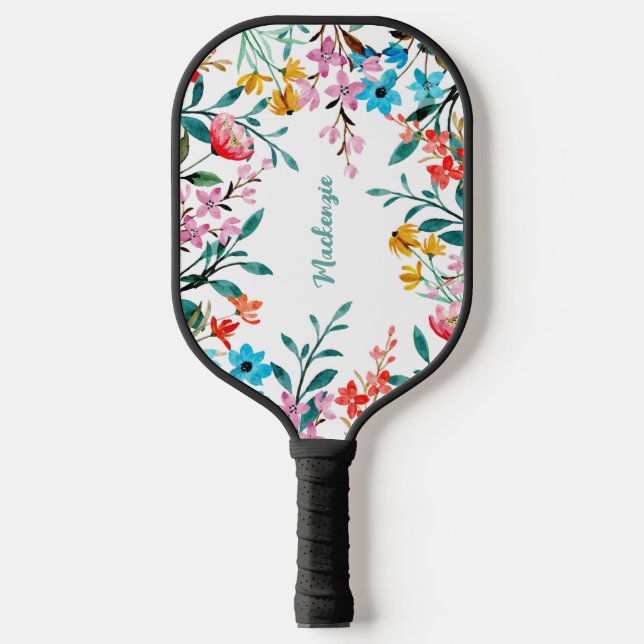 Watercolor Flowers Custom Pickleball Paddle (Front)