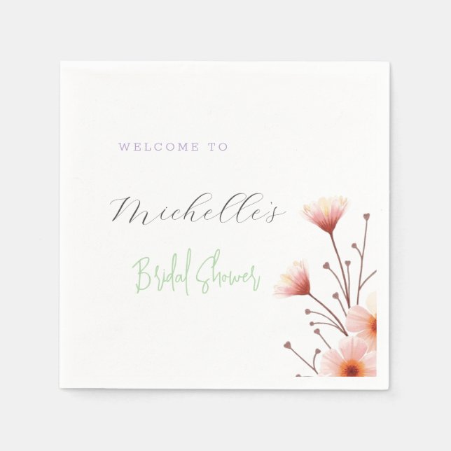 Watercolor Flowers Cute Bridal Shower  Napkin (Front)