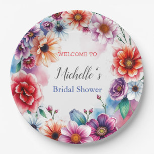 Watercolor Flowers Cute Bridal Shower Paper Plate