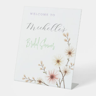 Watercolor Flowers Cute Bridal Shower  Pedestal Sign