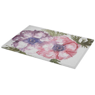 Watercolor flowers cutting board