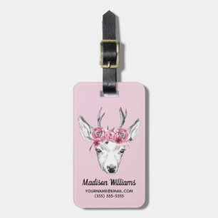 Watercolor Flowers Deer Add Your Name Luggage Tag