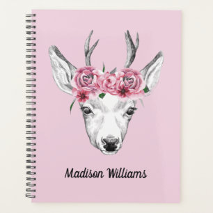 Watercolor Flowers Deer   Add Your Name Planner