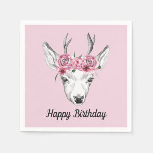Watercolor Flowers Deer Add Your Text Napkin