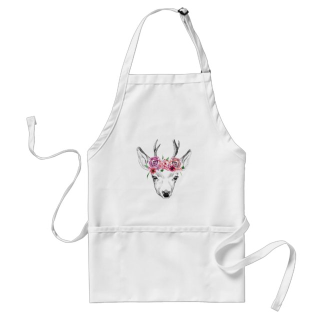 Watercolor Flowers Deer Standard Apron (Front)
