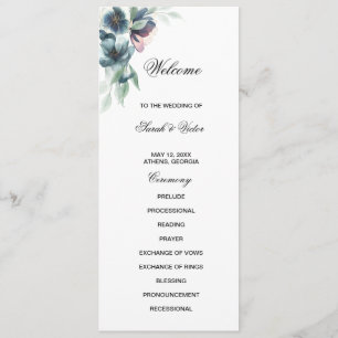 Watercolor flowers double side program card 