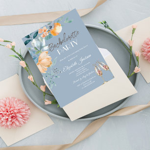Watercolor Flowers Dusty Blue Bachelorette  Invitation