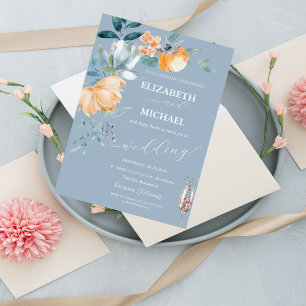 Watercolor Flowers Dusty Blue Champagne Glass  Invitation