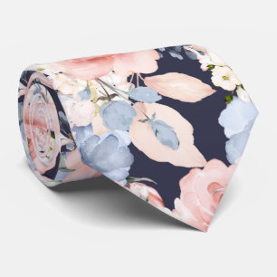 Watercolor Flowers Dusty Blue Dusty Pink Roses   Tie