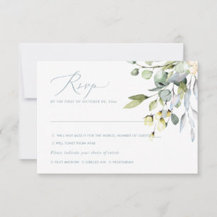 Watercolor Flowers Dusty Blue Gum Eucalyptus, RSVP Invitation