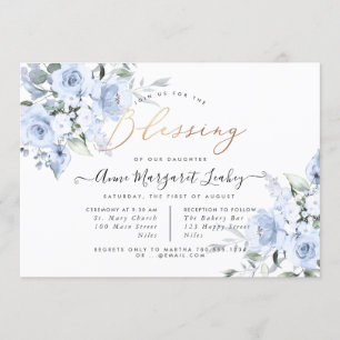 Watercolor Flowers Dusty Blue Roses Blessing Invitation