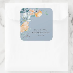 Watercolor Flowers Dusty Blue Square Sticker