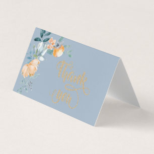 Watercolor Flowers Dusty Blue Thank You Business Card