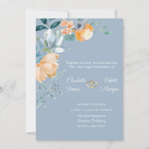 Watercolor Flowers Dusty Blue Wedding Invitation