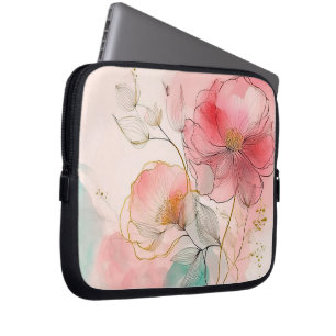 Watercolor Flowers Elegant Background Laptop Sleeve