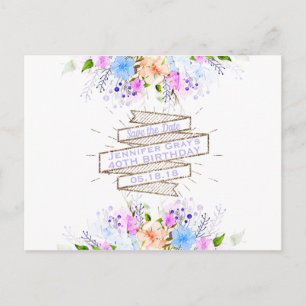 Watercolor Flowers Elegant Birthday Party Announcement Postcard