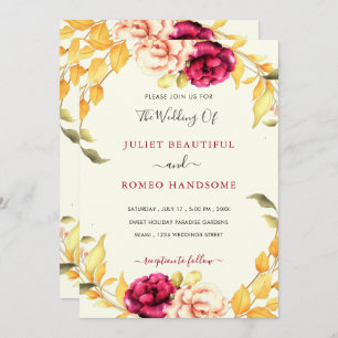 Watercolor Flowers Elegant Wedding Invitation Card
