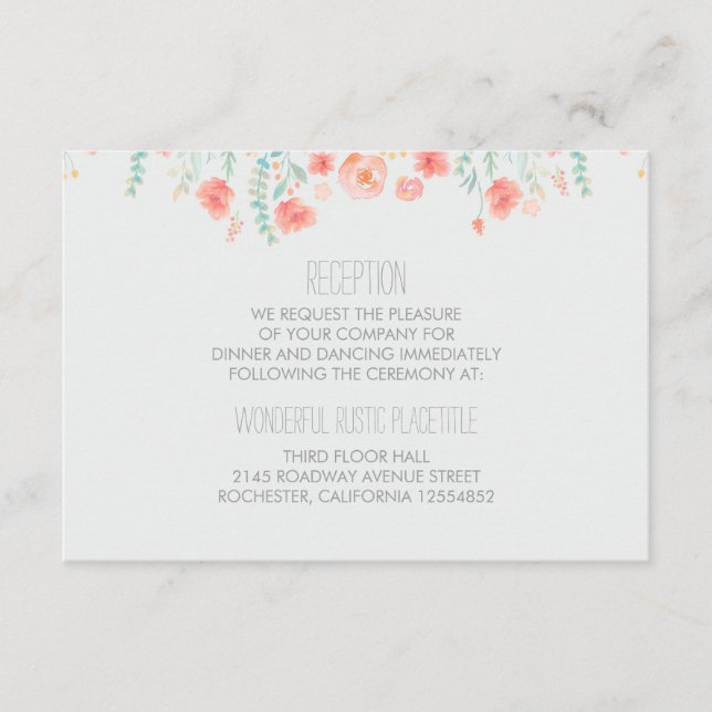 watercolor flowers elegant wedding Reception cards (Front)